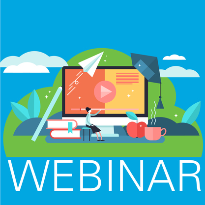 Webinar graphic - woman sitting in front of large computer screen